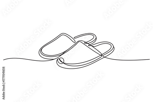 Continuous one line drawing of slipper shoe outline illustration
