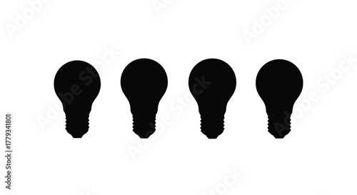 Four light bulbs in a row isolated on white background