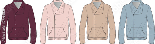 Line of Colored Sweater Jacket Fashion Flats Technical Drawings for Designers