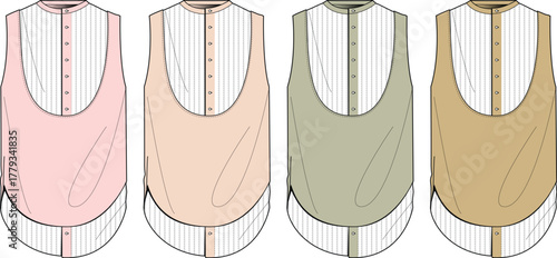 Stylish Sleeveless Tunic Top Mockups with Button Details and Classic Collars