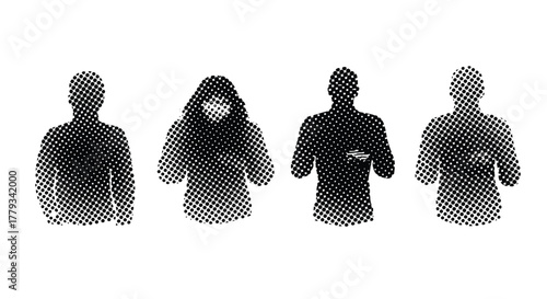 Silhouetted people illustration representing society isolated on white background