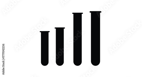 Four black test tube silhouettes isolated on white background, different sizes
