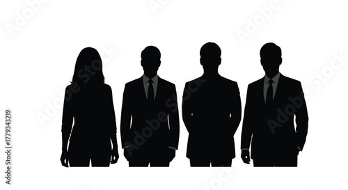 Silhouetted business team isolated on white background