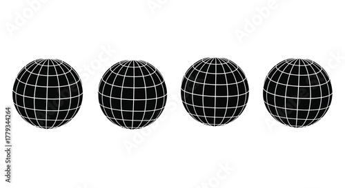 Four globes with grid isolated on white background, representing the world