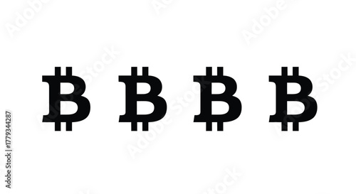 Four bitcoin symbols isolated on white background, representing digital currency
