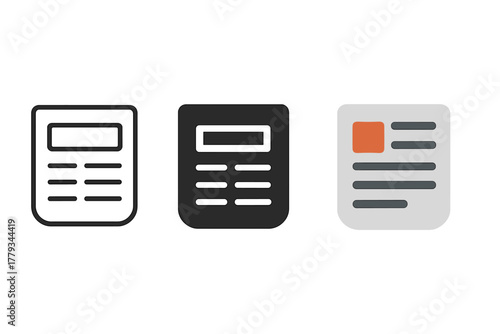 Minimalist Newspaper Icons. Minimalist newspaper clipping icon: three identical newspaper clippings in a row, first in line style