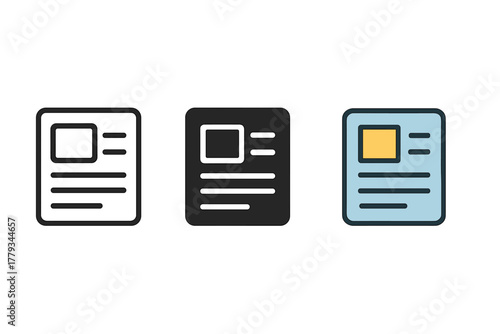 Minimalist Newspaper Icons. Minimalist newspaper clipping icon: three identical newspaper clippings in a row, first in line style