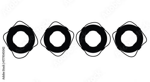 Four black rubber seal isolated on white background for industrial use