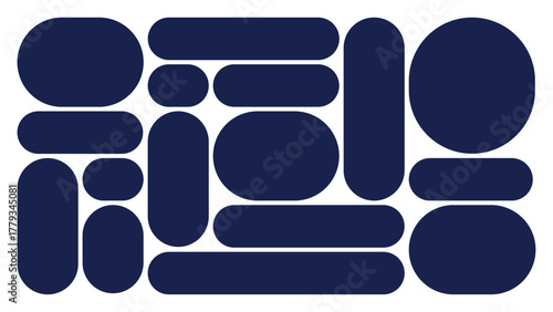 Minimalist abstract laoyout  design pattern composed of dark blue geometric shapes