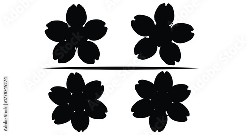Four cherry blossom silhouettes isolated on white background for design use