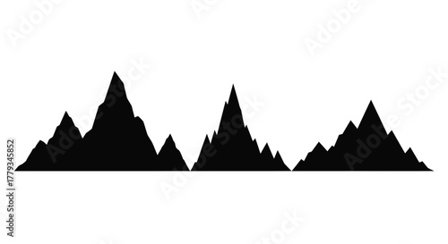 Black silhouette of mountain range isolated on white background