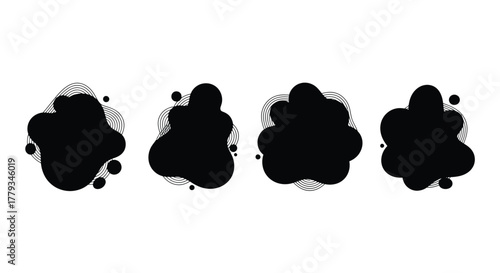 Abstract black shapes with wavy lines isolated on white background