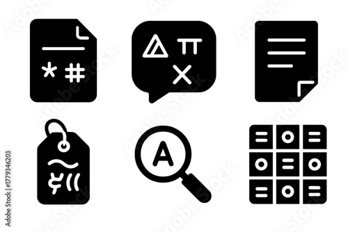 Forensic Linguistics Icons. Line style icons of Forensic Linguistics: encoded message icon, cipher text bubble, decoded sentence,