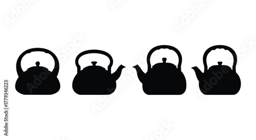 Set of four black teapot silhouettes isolated on white background
