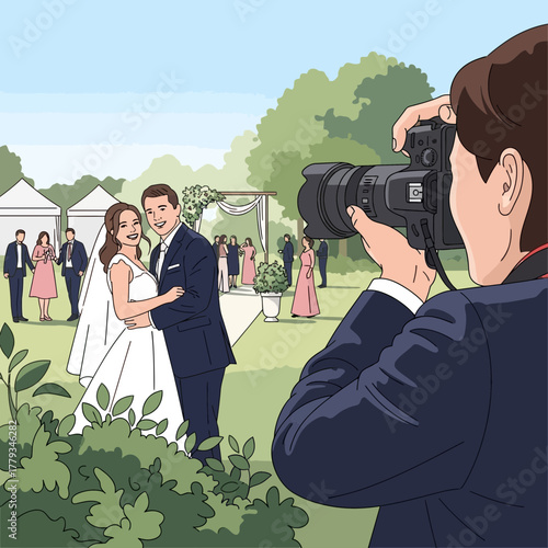 A Photographer Taking Photos of a Newly Married Couple