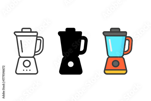 Minimalist Blender Trio. Minimalist blender icon: three identical blenders in a row, first in line style with thin outline, second