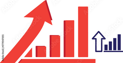 Red bar graph with upward arrow showing business growth on a black background
