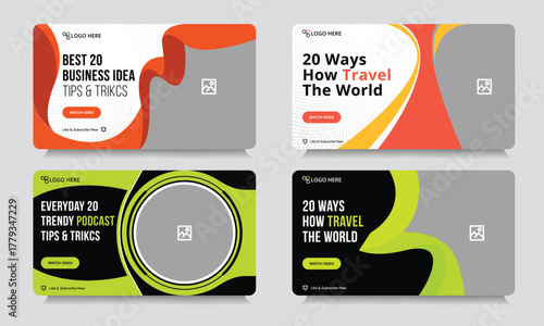 Multipurpose tips and tricks video thumbnail banner design, business idea, travel video cover banner design, bundle video thumbnail banner design, vector eps 10 file form