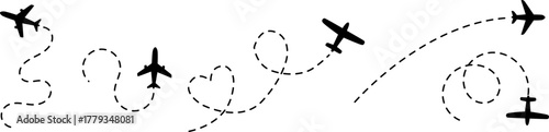 vector illustration of Airplane flight line path