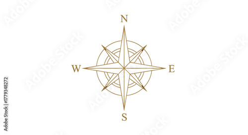 A simple and elegant illustration of a compass rose, a navigational instrument showing cardinal directions and intercardinal points