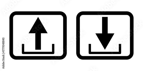 Arrow icon vector of upload and download symbol in color and black outline styles.