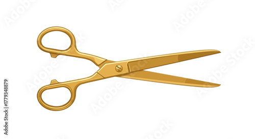 A pair of gleaming golden scissors against a stark white background, a symbol of precision and cutting