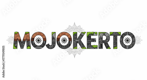 Digital typography Mojokerto Indonesia urban style, architectural vintage grunge letters