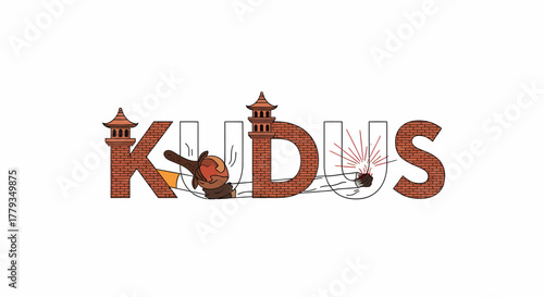 Illustration Kudus typography Indonesia Java landmarks kretek cloves celebration