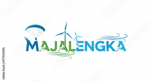 Graphic illustration majalengka city logo design with wind turbines and parachute