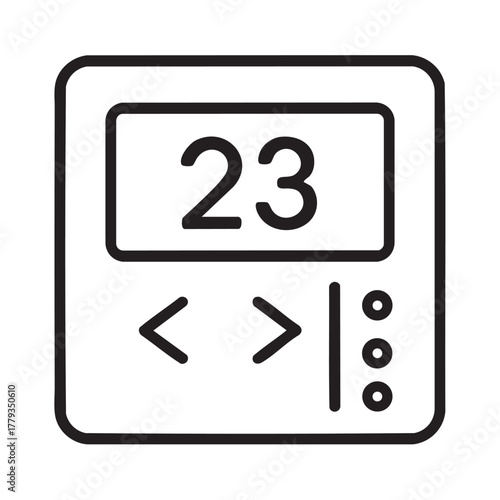 Simple black and white outline of an elevator control panel with number twenty three