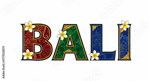 Decorative bali letters vector with tropical flowers frangipani illustration art