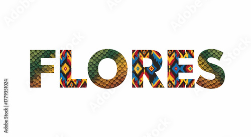 Decorative flores text design with colorful patterns and textures graphic