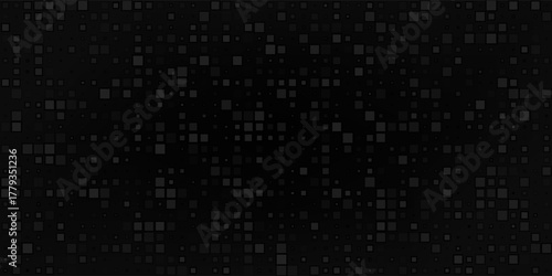 Abstract dark background of small squares or pixels in shades of black and gray colors.