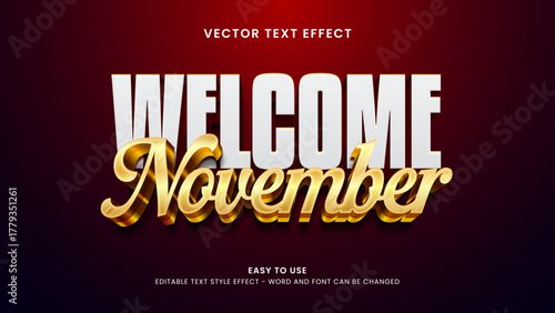 welcome november editable text effect 3d