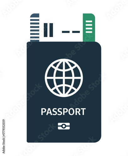 A passport with a boarding pass inserted is ready for travel.