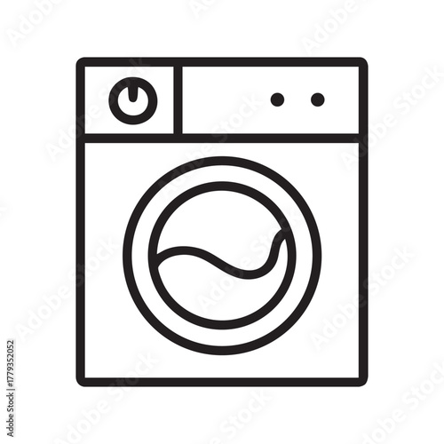 Simple black and white line drawing of a front loading washing machine