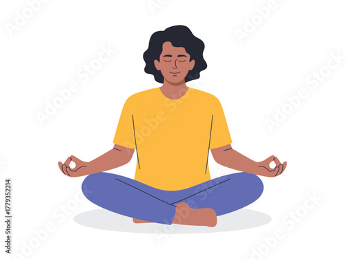 A person meditates peacefully in a seated lotus position, finding inner calm.