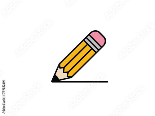 A yellow pencil is drawing a straight line on a white background.