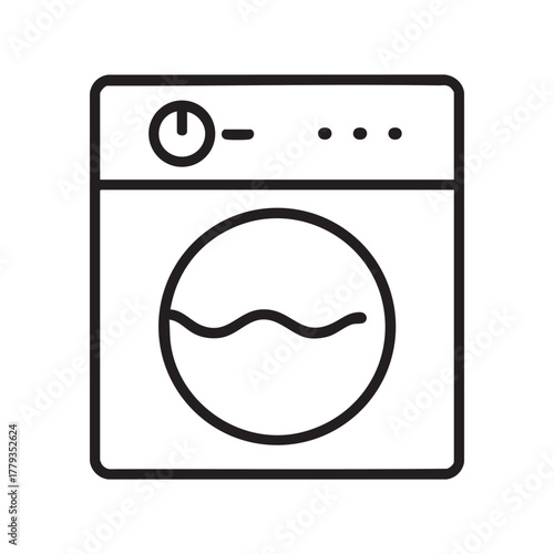 Simple line drawing of a front loading washing machine icon design