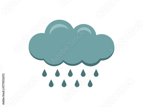 A simple illustration of a rain cloud with falling raindrops on a white background.