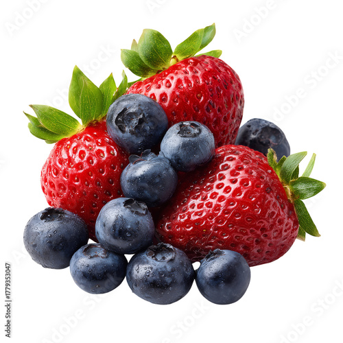 Juicy Strawberries and Blueberries Stacked Together for a Fresh Summer Snack.