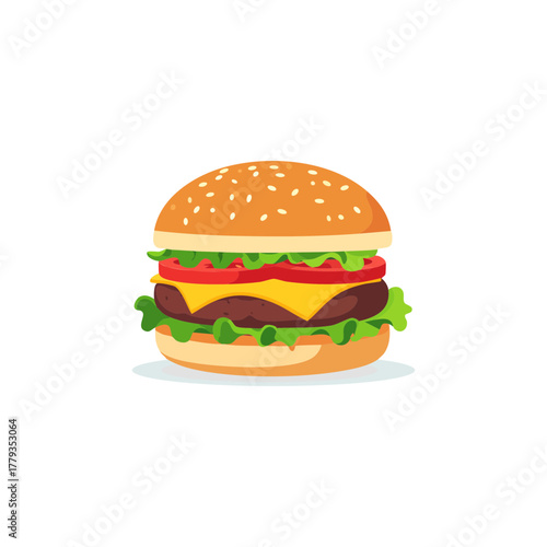 Flat Design Cheeseburger Illustration – Simple Fast Food Burger Icon