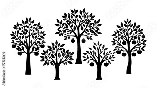 Silhouette Apple Trees: A stylized arrangement of apple trees, rendered in silhouette against a clear background, epitomizing the elegance of nature's design.