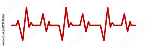 Red pulse line. Vector illustration on white background. Heartbeat, EKG. WCG,  Health and medicine.