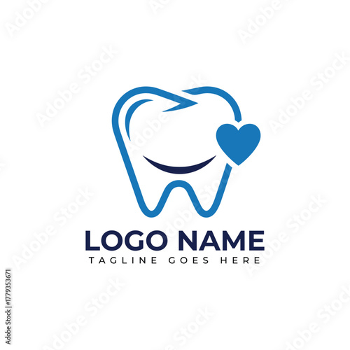 Professional dental logo design featuring a healthy tooth with a heart icon, perfect for dental clinics and oral care brands seeking a modern, caring identity.