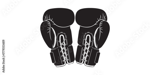 Set of the hanging boxing gloves vector on white background. element for logo, label,emblem,sign, poster. illustration, Black silhouette of boxing gloves hanging, isolated on white background