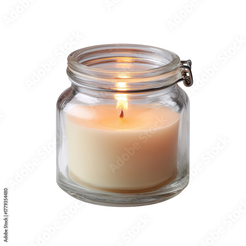 Candle Glowing Warmly in a Clear Glass Jar on a Tranquil Evening