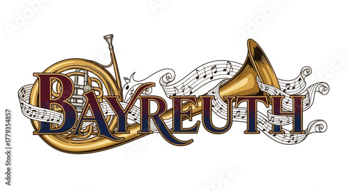 Illustration bayreuth musical arrangement with french horn trumpet and notes