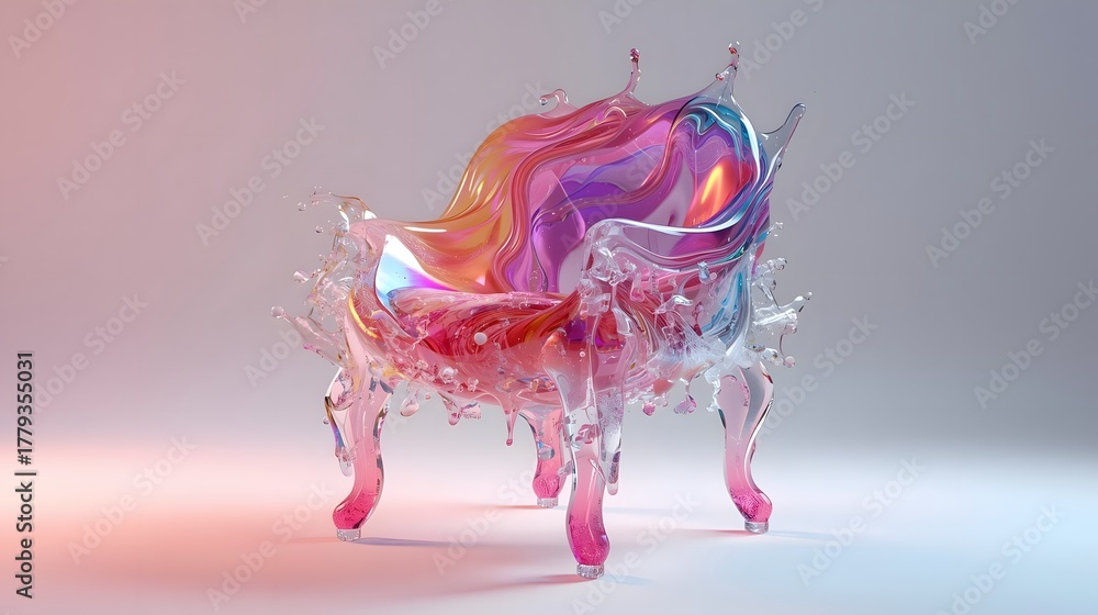 Naklejka premium Iridescent Liquid Chair Splash Art Design.