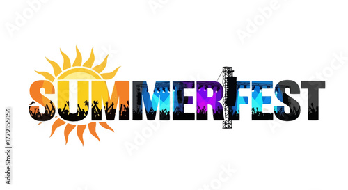 Vector summerfest music festival with crowd sun and stage elements